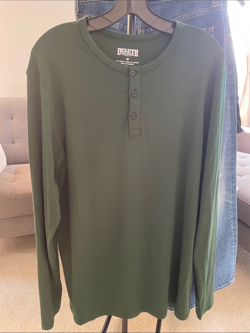 Duluth Trading Co Forest Green Henley Shirt Medium Comfort Basics